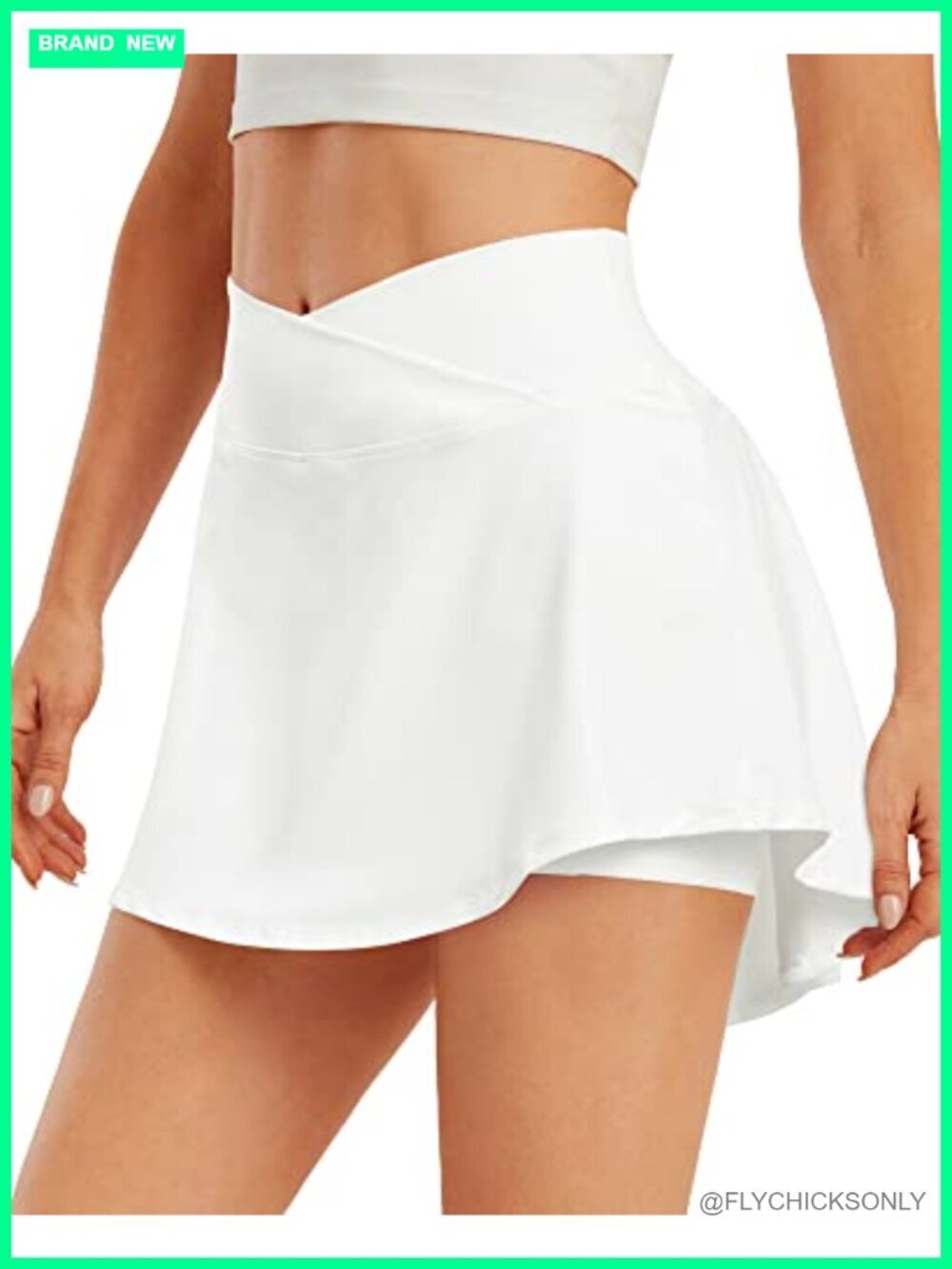 Pleated Tennis Skort with Pockets Cross Waist High Rise Athletic Skirt Built-in